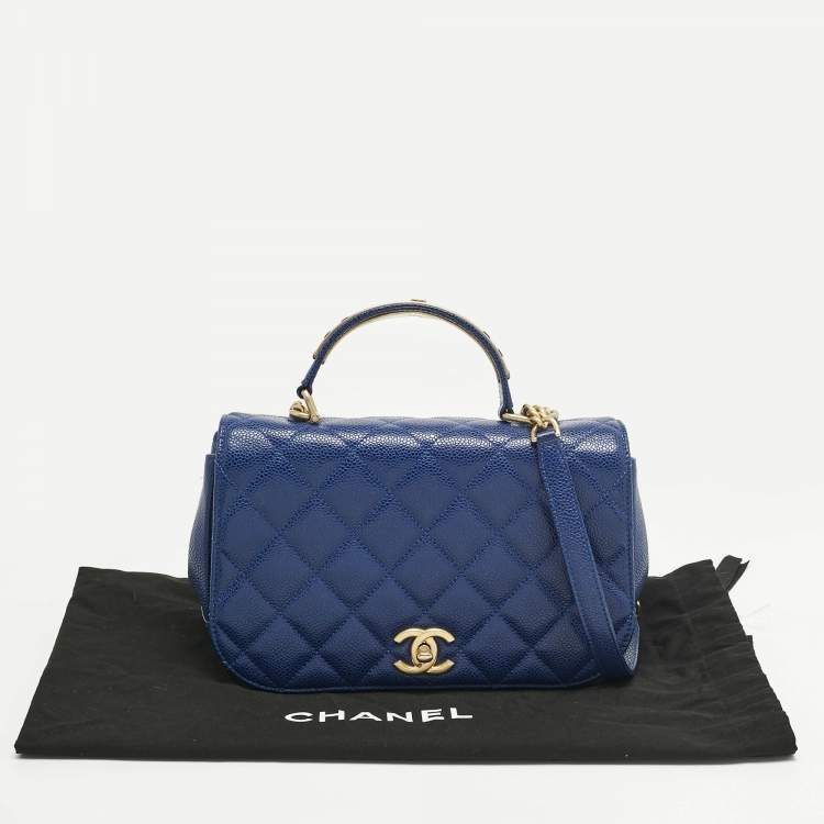 Pre Owned Chanel Blue Quilted Caviar Leather Carry Around Flap Bag 