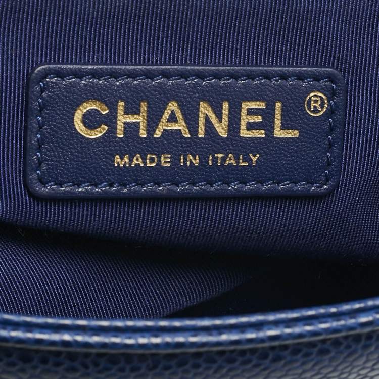 Pre Owned Chanel Blue Quilted Caviar Leather Carry Around Flap Bag 