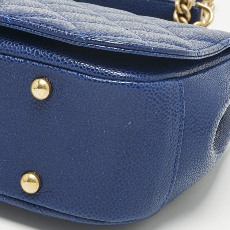 Pre Owned Chanel Blue Quilted Caviar Leather Carry Around Flap Bag 
