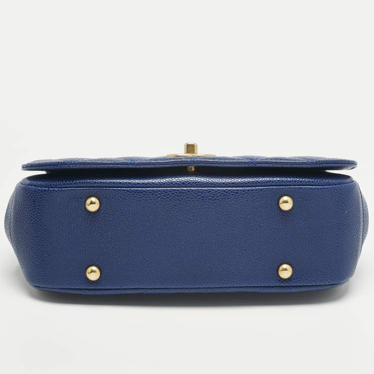 Pre Owned Chanel Blue Quilted Caviar Leather Carry Around Flap Bag 