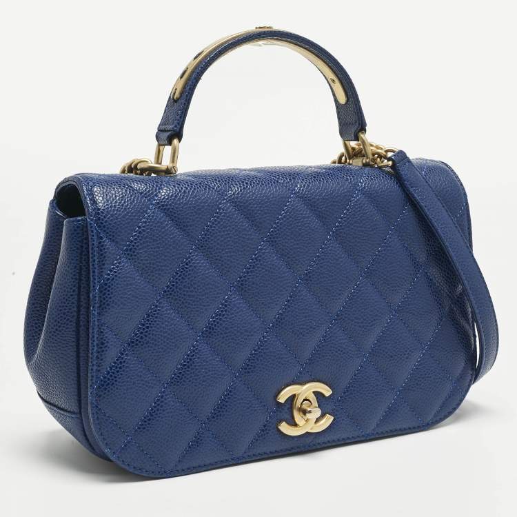 Pre Owned Chanel Blue Quilted Caviar Leather Carry Around Flap Bag 