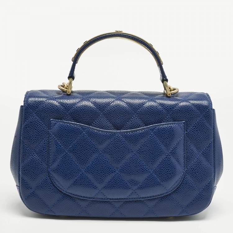 Pre Owned Chanel Blue Quilted Caviar Leather Carry Around Flap Bag 