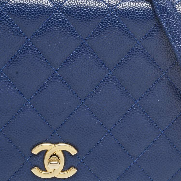 Pre Owned Chanel Blue Quilted Caviar Leather Carry Around Flap Bag 