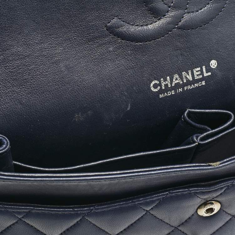 Pre Owned Chanel Navy Blue Quilted Leather Medium Classic Double Flap Bag