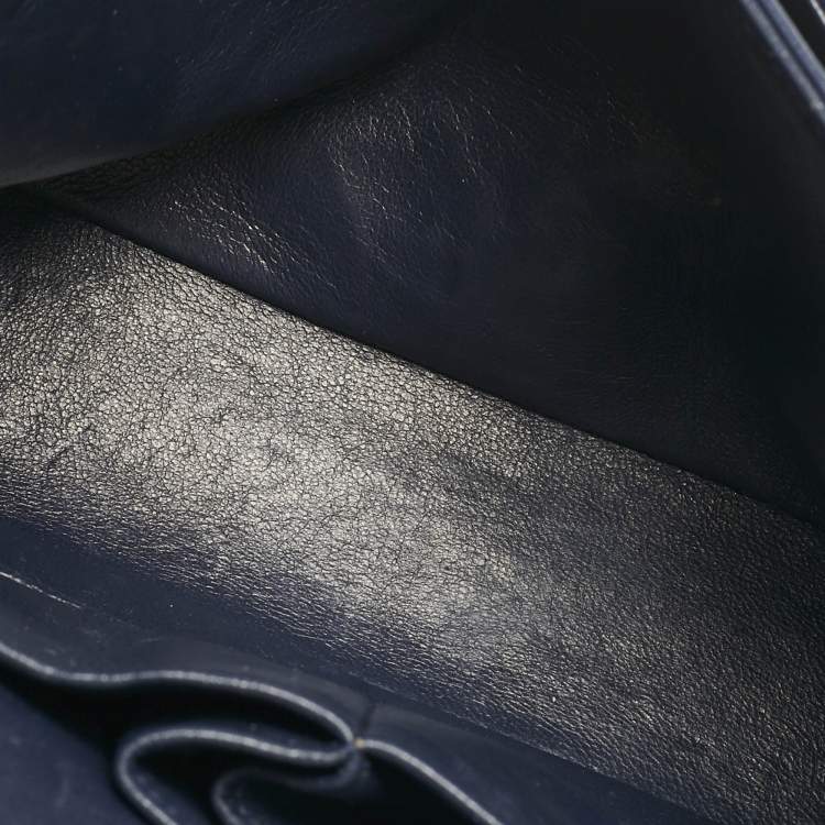 Pre Owned Chanel Navy Blue Quilted Leather Medium Classic Double Flap Bag