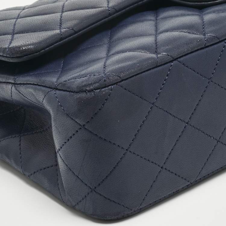 Pre Owned Chanel Navy Blue Quilted Leather Medium Classic Double Flap Bag