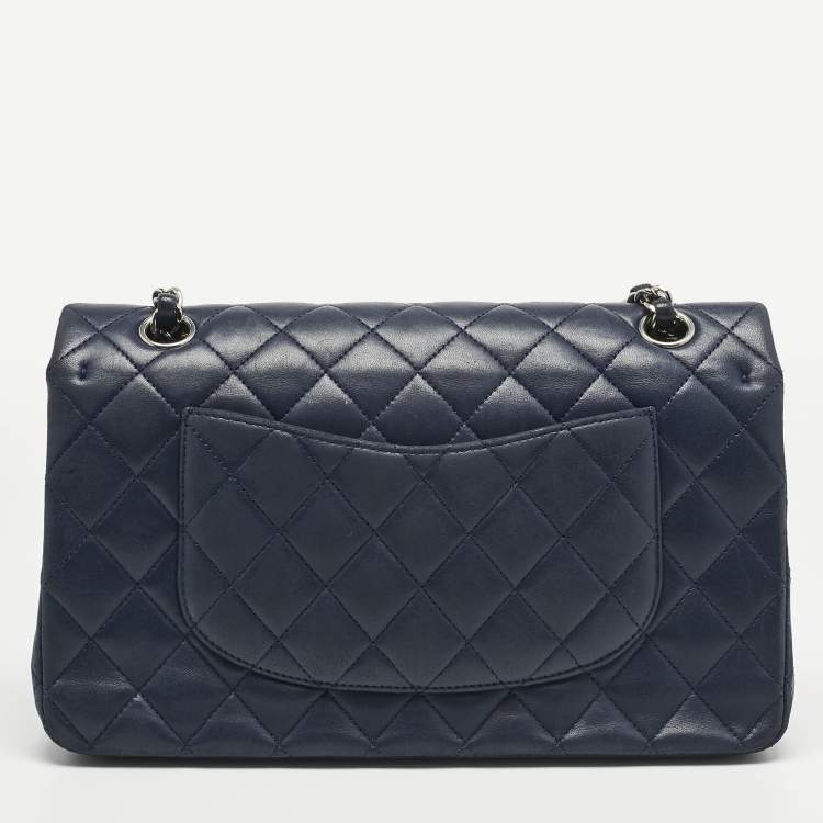Pre Owned Chanel Navy Blue Quilted Leather Medium Classic Double Flap Bag