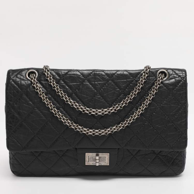 Pre Owned Chanel Black Quilted Aged Leather Classic 227 Reissue 2.55 Flap Bag