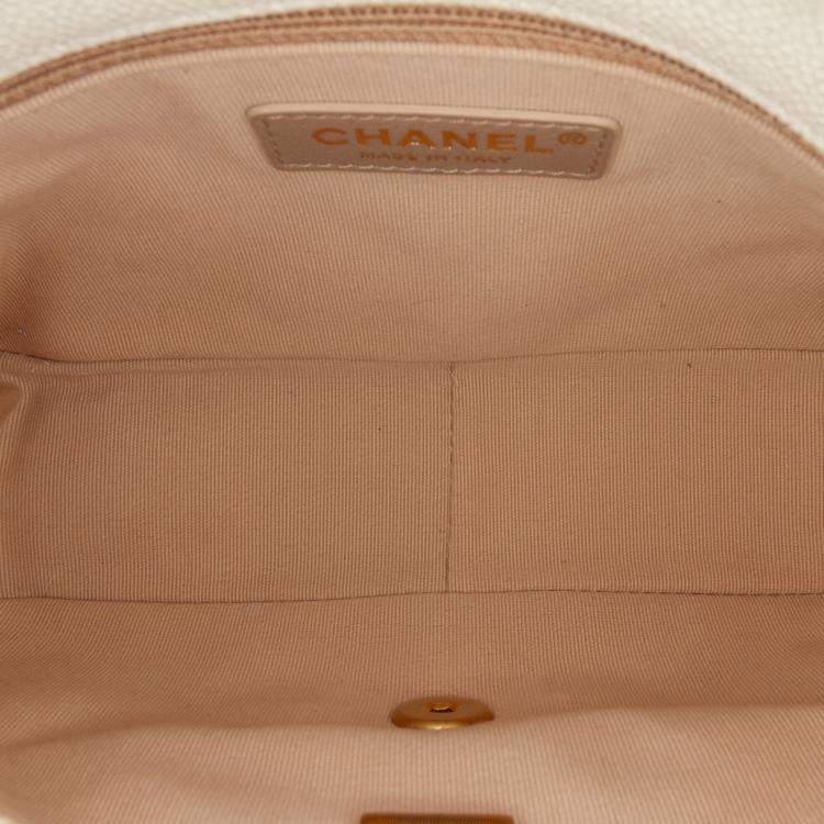 Pre Owned Chanel White Small Quilted Caviar Chain Melody Flap