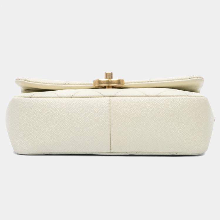 Pre Owned Chanel White Small Quilted Caviar Chain Melody Flap