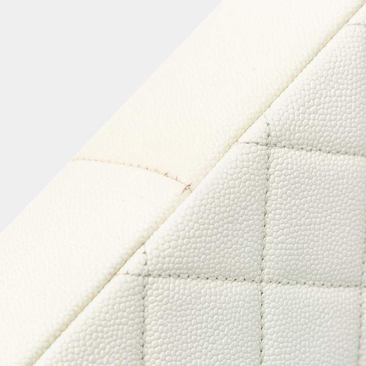Pre Owned Chanel White Small Quilted Caviar Chain Melody Flap