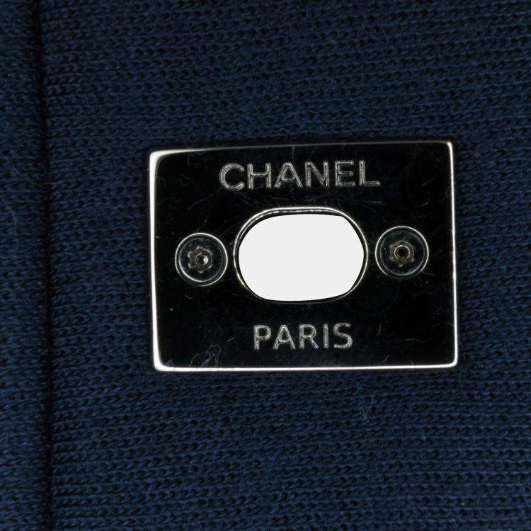 Pre Owned Chanel Blue Small Jersey Tweed Flap