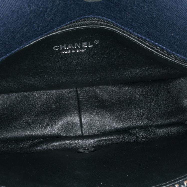 Pre Owned Chanel Blue Small Jersey Tweed Flap