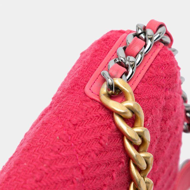 Pre Owned Chanel Pink Tweed 19 Wallet On Chain