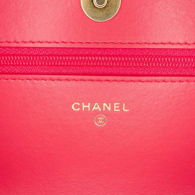 Pre Owned Chanel Pink Tweed 19 Wallet On Chain