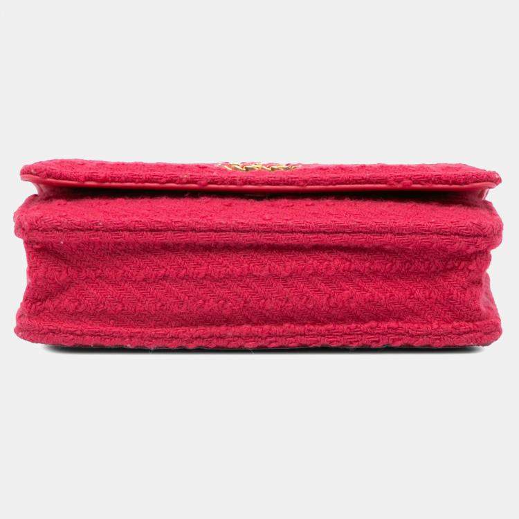 Pre Owned Chanel Pink Tweed 19 Wallet On Chain
