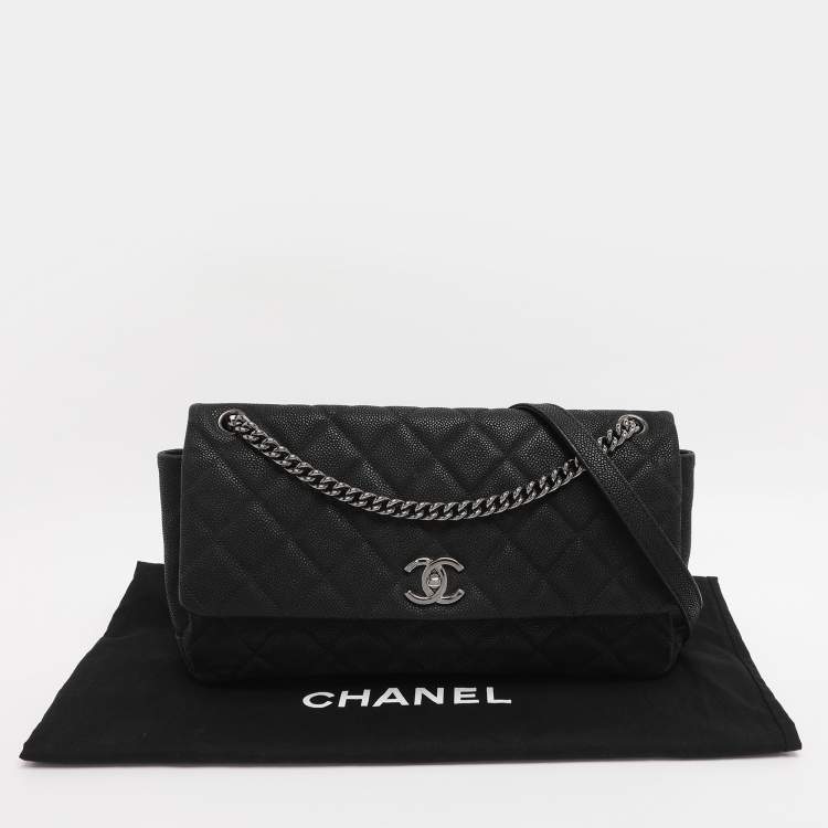 Pre Owned Chanel Matte Black Quilted Caviar Leather Medium Lady Pearly Flap Bag