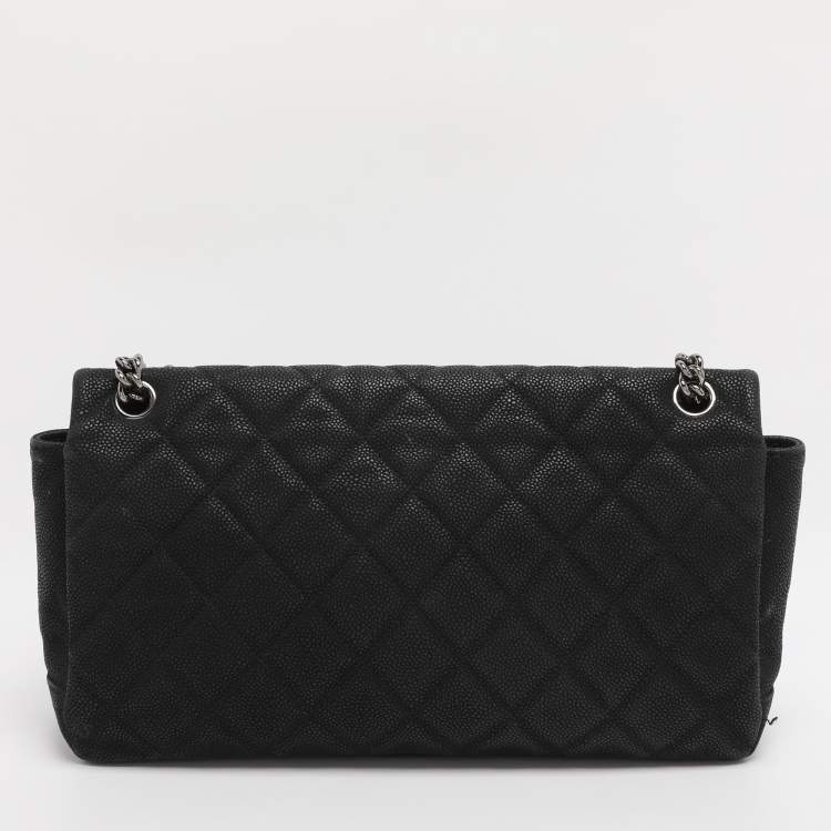 Pre Owned Chanel Matte Black Quilted Caviar Leather Medium Lady Pearly Flap Bag