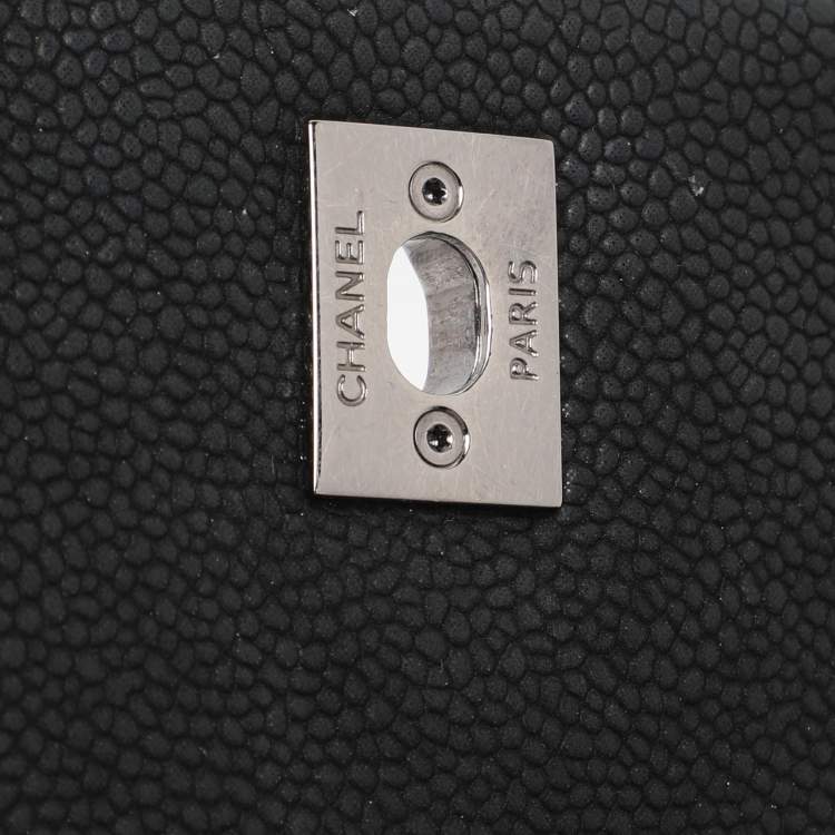 Pre Owned Chanel Matte Black Quilted Caviar Leather Medium Lady Pearly Flap Bag