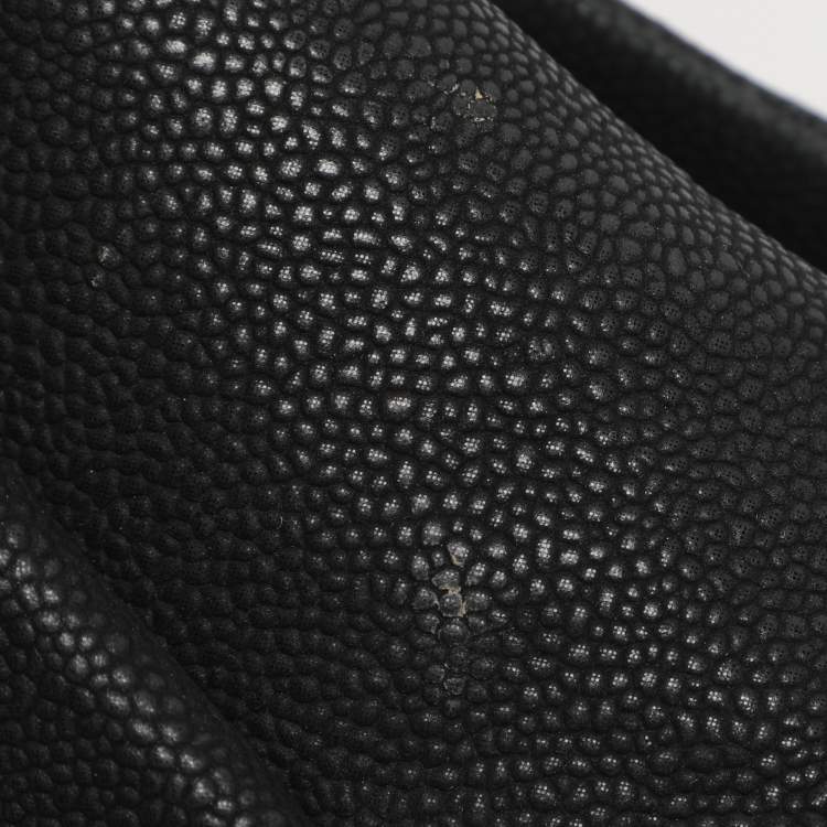 Pre Owned Chanel Matte Black Quilted Caviar Leather Medium Lady Pearly Flap Bag