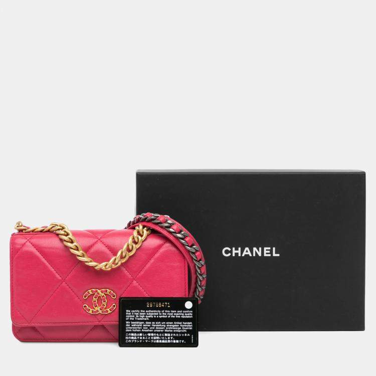 Pre Owned Chanel Pink Quilted Lambskin 19 Wallet on Chain