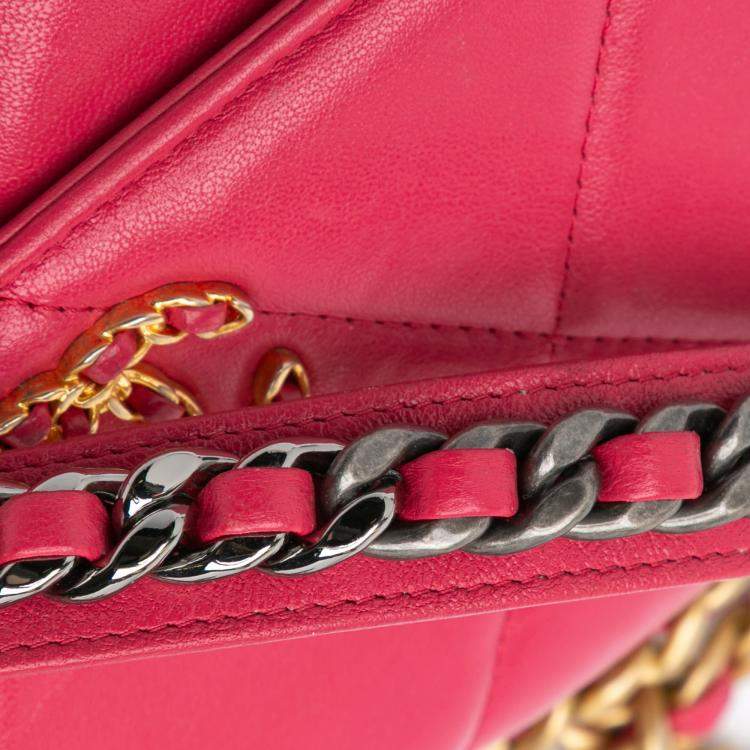 Pre Owned Chanel Pink Quilted Lambskin 19 Wallet on Chain
