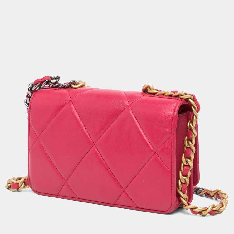 Pre Owned Chanel Pink Quilted Lambskin 19 Wallet on Chain
