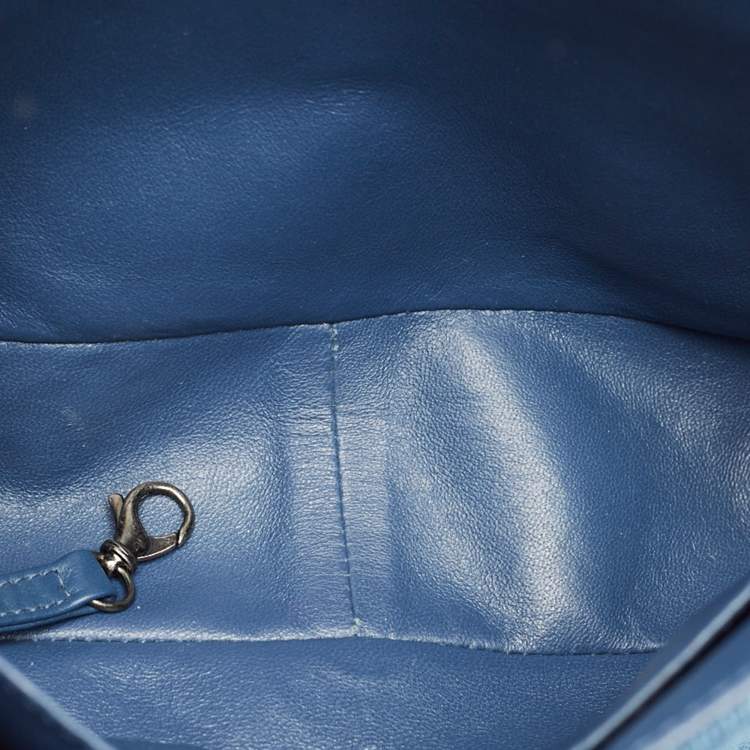 Pre Owned Chanel Blue Quilted Denim Large Boy Flap Bag