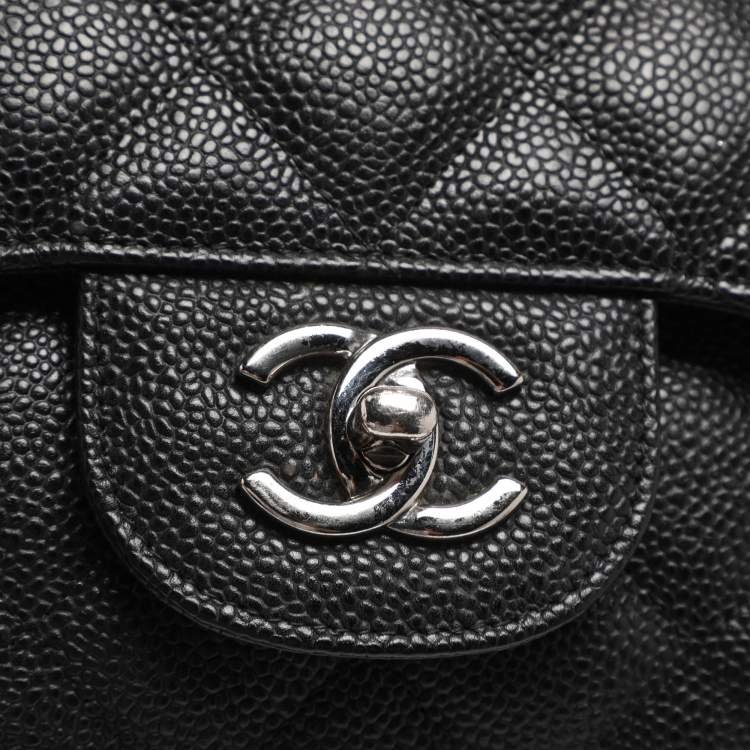 Pre Owned Chanel Black Quilted Leather Jumbo Classic Double Flap Bag