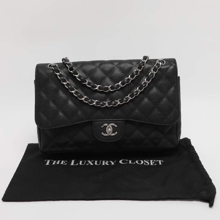 Pre Owned Chanel Black Quilted Leather Jumbo Classic Double Flap Bag