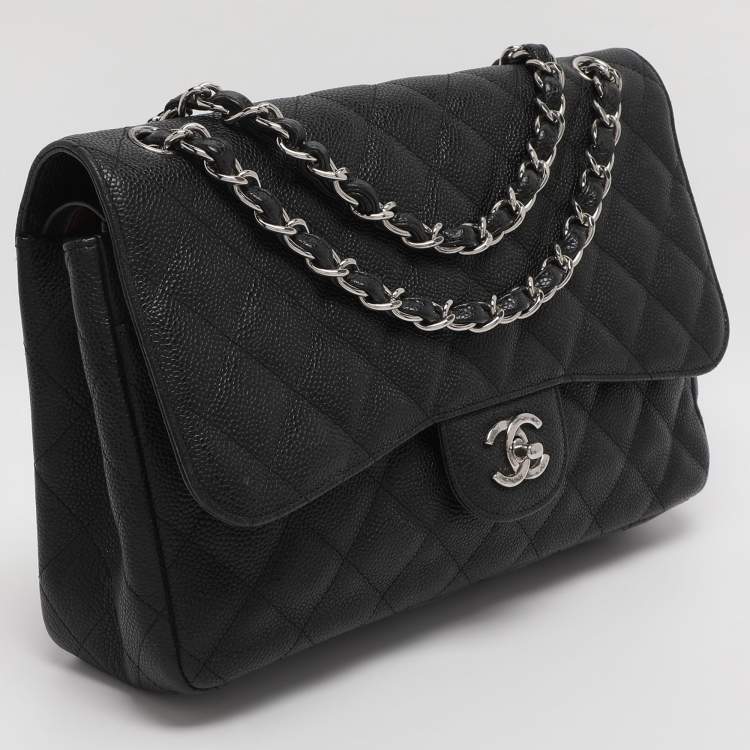 Pre Owned Chanel Black Quilted Leather Jumbo Classic Double Flap Bag