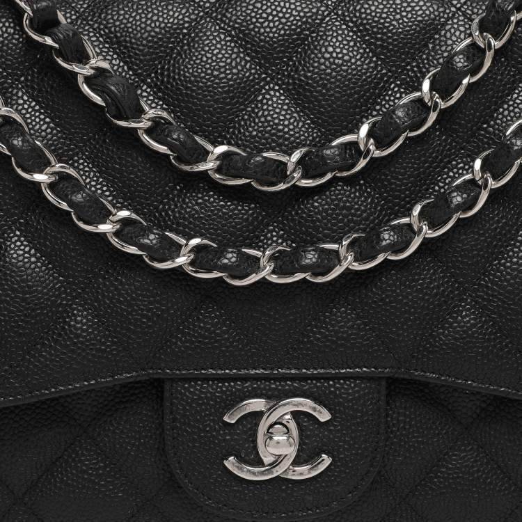 Pre Owned Chanel Black Quilted Leather Jumbo Classic Double Flap Bag