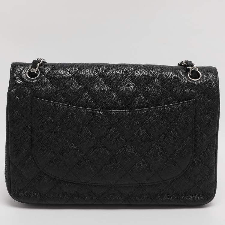 Pre Owned Chanel Black Quilted Leather Jumbo Classic Double Flap Bag