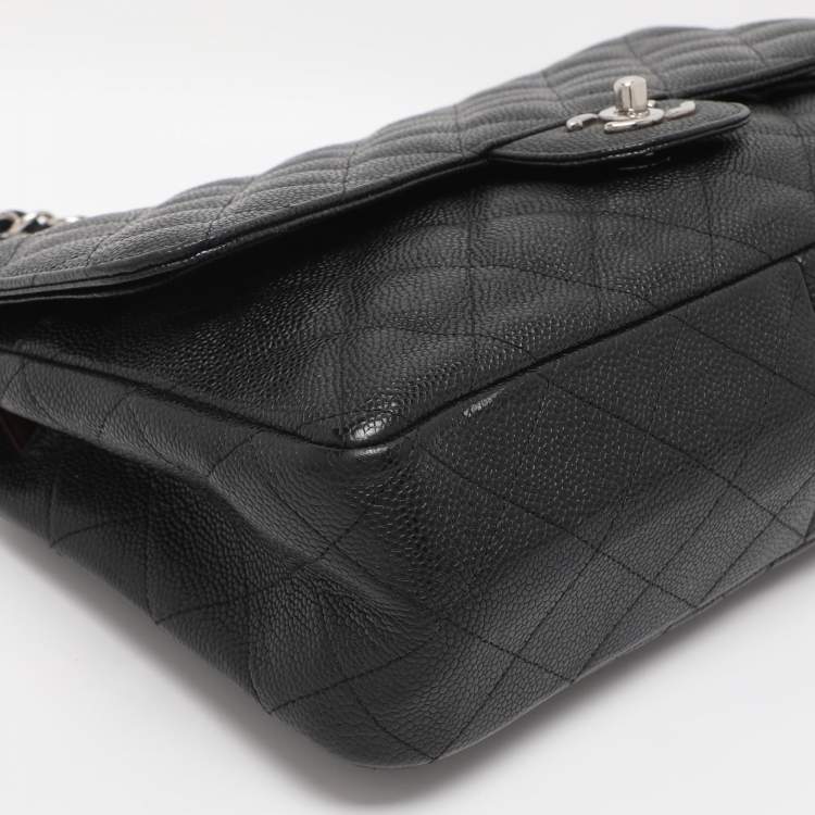 Pre Owned Chanel Black Quilted Leather Jumbo Classic Double Flap Bag