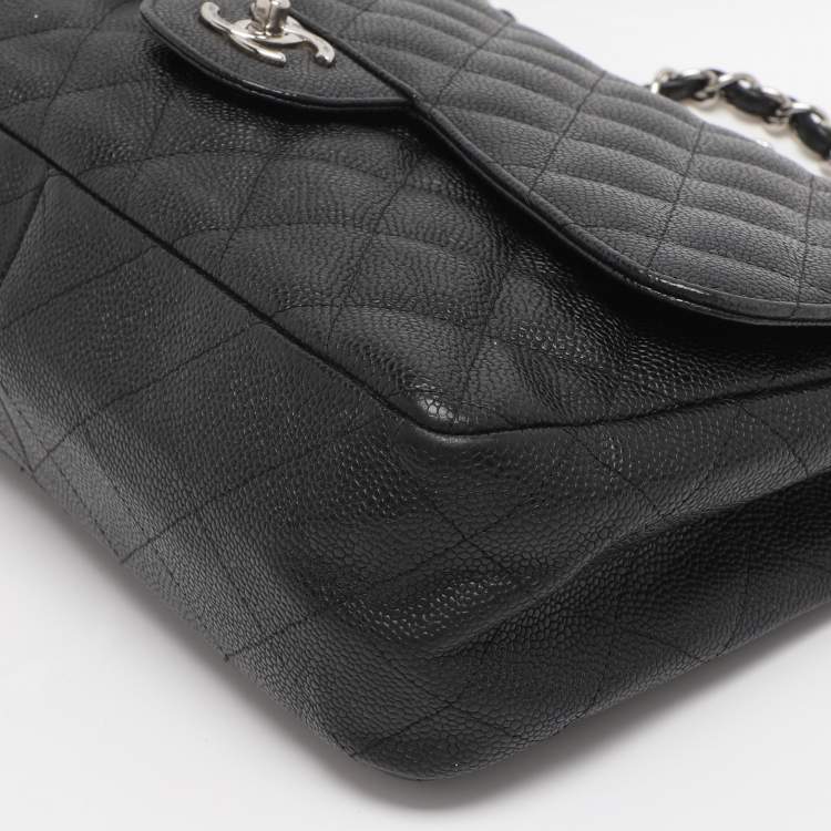 Pre Owned Chanel Black Quilted Leather Jumbo Classic Double Flap Bag