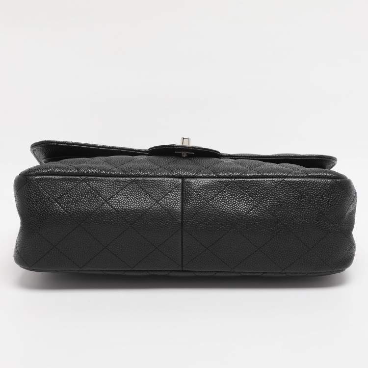 Pre Owned Chanel Black Quilted Leather Jumbo Classic Double Flap Bag