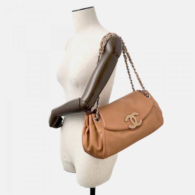 Pre Owned Chanel Cc Logo Chain shoulder Bag Brown Lambskin