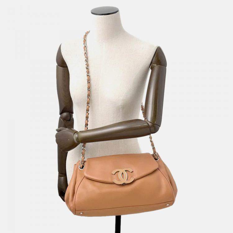 Pre Owned Chanel Cc Logo Chain shoulder Bag Brown Lambskin