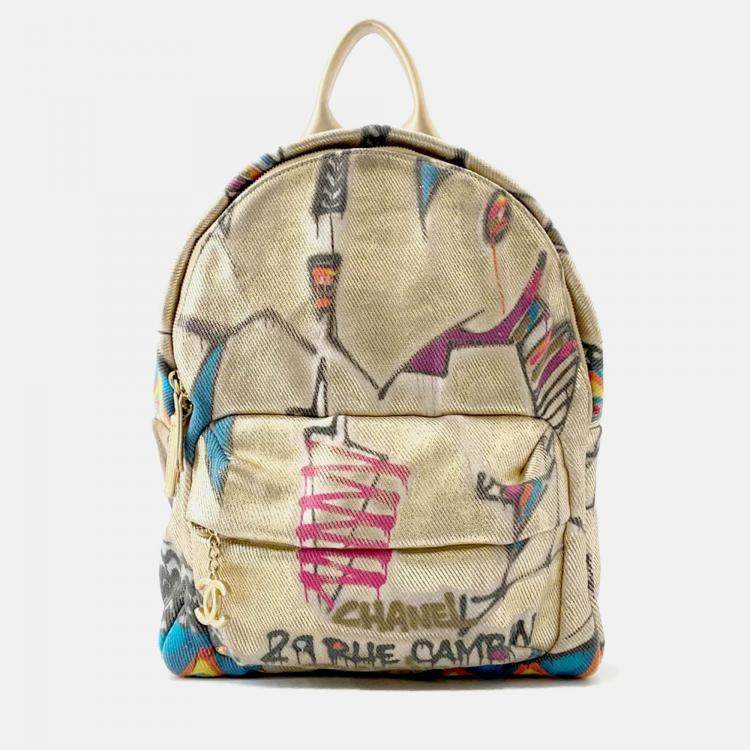 Pre Owned Chanel Cc Logo Graffiti Backpack Gold/Multicolor Canvas Leather