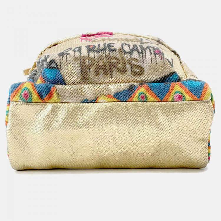 Pre Owned Chanel Cc Logo Graffiti Backpack Gold/Multicolor Canvas Leather