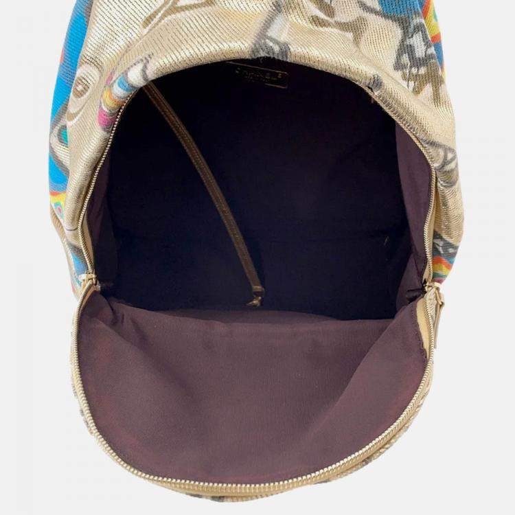 Pre Owned Chanel Cc Logo Graffiti Backpack Gold/Multicolor Canvas Leather
