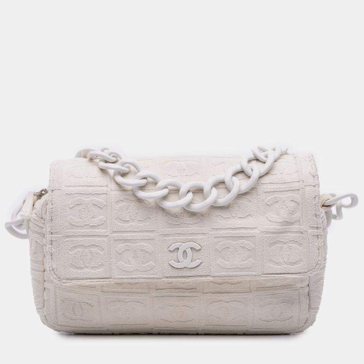 Pre Owned Chanel off White Terry Cloth Sport Line Flap