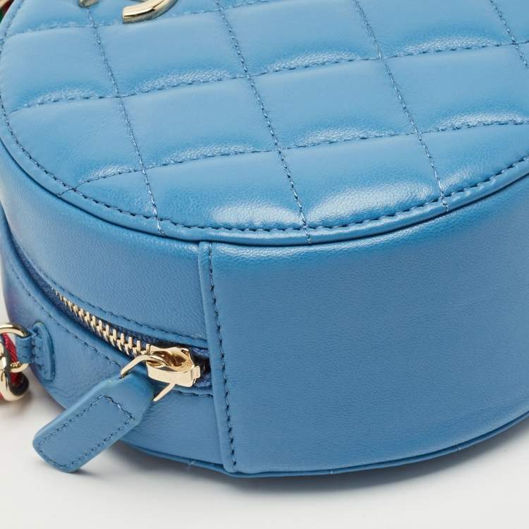 Pre Owned Chanel Blue Quilted Leather Ribbon Round Chain Clutch