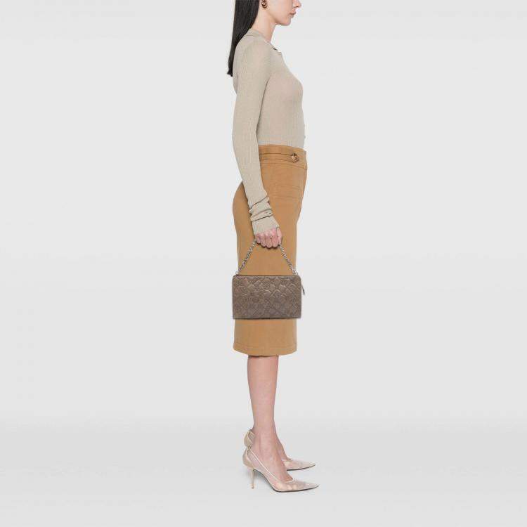 Pre Owned Chanel Brown Embossed Lambskin Lucky Symbols Pochette