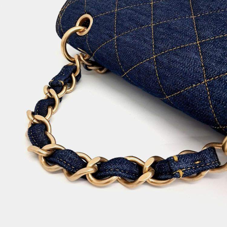 Pre Owned Chanel Blue Denim Denim Square Backpack