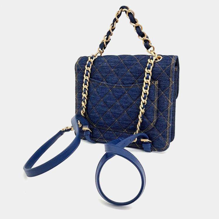 Pre Owned Chanel Blue Denim Denim Square Backpack