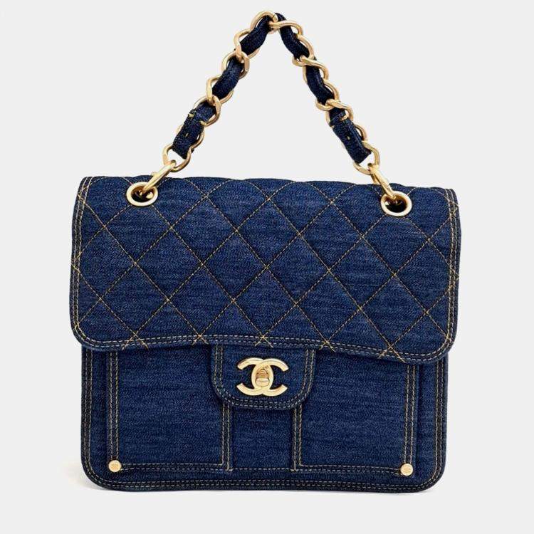 Pre Owned Chanel Blue Denim Denim Square Backpack