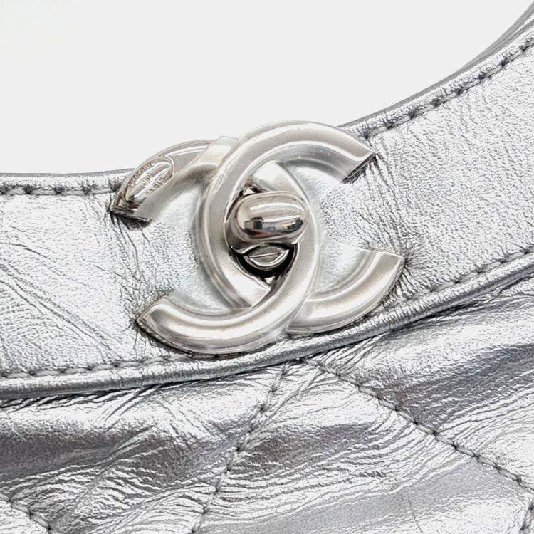 Pre Owned Chanel Silver Leather 31 Shopping Bag Small