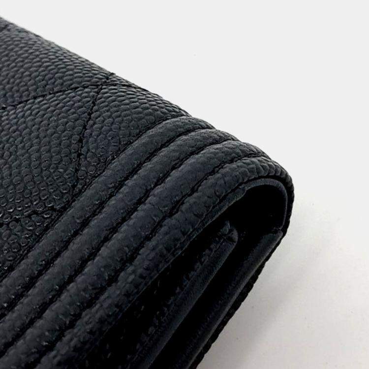 Pre Owned Chanel Black Leather Caviar Boy Bifold Wallet