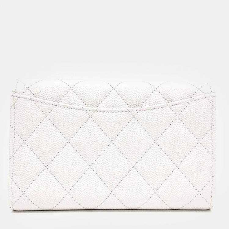 Pre Owned Chanel White Caviar Leather Caviar Medium Wallet